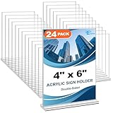 EHWINE 24 Stück Acryl-Schilderhalter, 10,2 x 15,2 cm, doppelseitig, aufstellbar, Tischplattenhalter, transparenter Acryl-Bilderrahmen, Papierhalter, Präsentationsständer für Büro, Geschäft, Hochzeit,