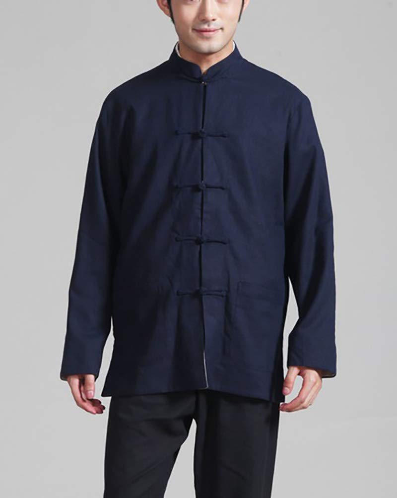 Cinese Tang Tops Uomo - Primavera Autunno Cappotto Entrambi i Lati Giacca a Maniche Lunghe Arti Marziali Kung Fu Camicie Tang Vestito Cinese Costumi Nazionali