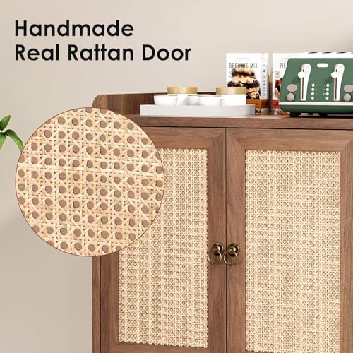 ComeWay Sideboard Buffet Cabinet with Storage, Rustic Bar Liquor Cabinet with Boho Rattan Decorated Doors, Retro Credenza Console Table for Dining Room Living Room Hallway EntryWay, Vintage by ComeWay - Image 3
