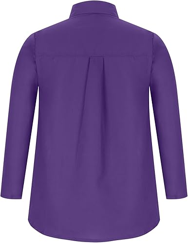 Miniatura 4 de LFEOOST Camisas de manga larga con botones para mujer, blusas casuales de moda con cuello vuelto, blusas de otoño de color liso, camisetas de ajuste