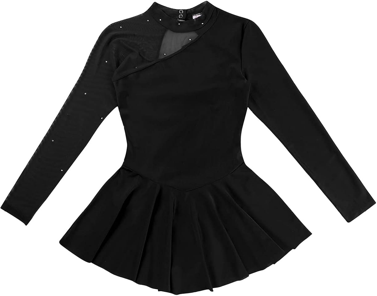 FEESHOW Women's Adult High Collar Mesh Figure Ice Skating Dresses Backless Ballet Dance Leotard at  Women’s Clothing store