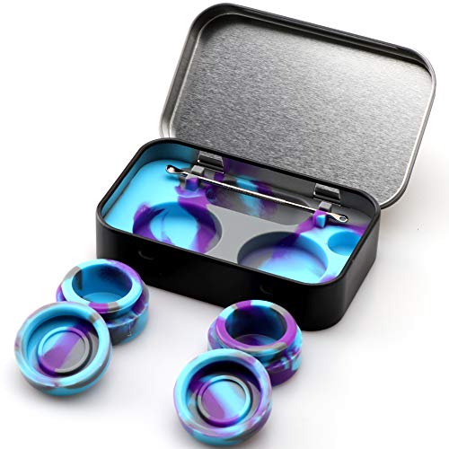 Image of XIFEI portable stainless steel tin box 2-5ml silicone container jars, non-stick storage wax carrying case with extra stainless steel spoons (5 colors)