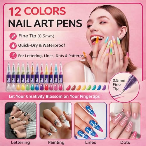 50% Off 12-Color Nail Art Pens Set with Fine Tip