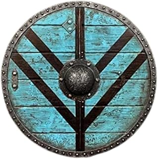 Escudo vikingo de 61 cm listo para la batalla, de madera, accesorios de metal pesado, hecho a mano, color azul, Azul, 61 cm