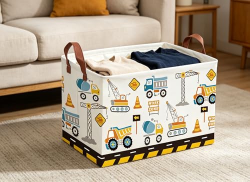 Image of Car Basket Rectangular Book Basket Storage Bin Organizer Book Shelf Box Room Decor(Engineering vehicle)