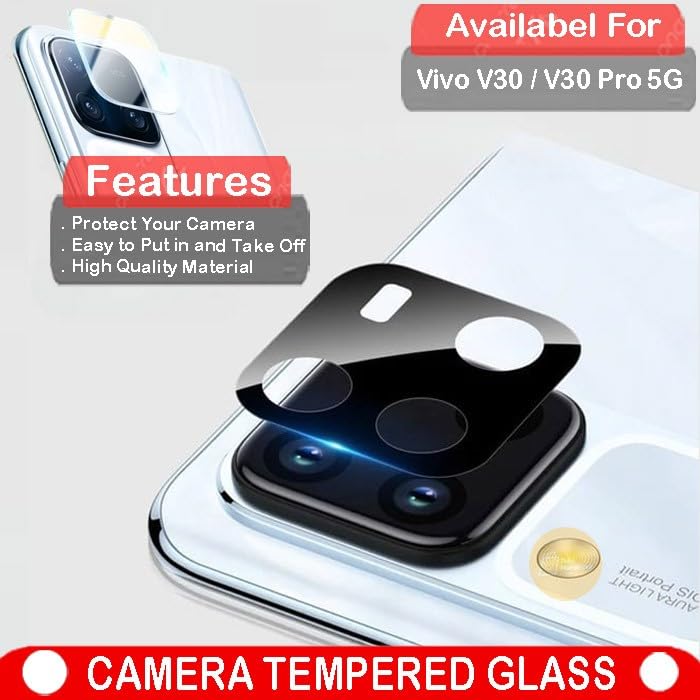 Image of ZARALA Glass Camera Lens Protector For Vivo V30 | Vivo V30 Pro [9H Hardness] [6D Lens Protector ] [Easy Installation] Black