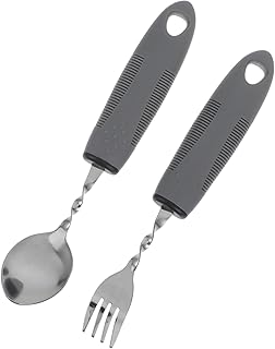 2 Stück Ergonomisches Besteck set aus Edelstahl mit Anti rutsch griff Selbstadaptive Esshilfe für Senioren und Menschen mit Handmobilität Langlebig und Leicht zu Reinigen