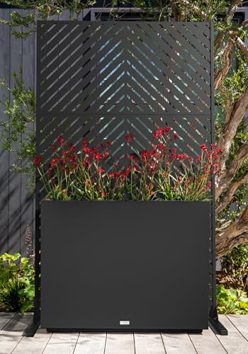 Image of Veradek Block Series Span Planter + Arrow Privacy Screen Set, Black - Tall Outdoor Rectangular Planter with Removable Insert & Modern Privacy Divider Panel for Patio, Deck, Balcony or Garden