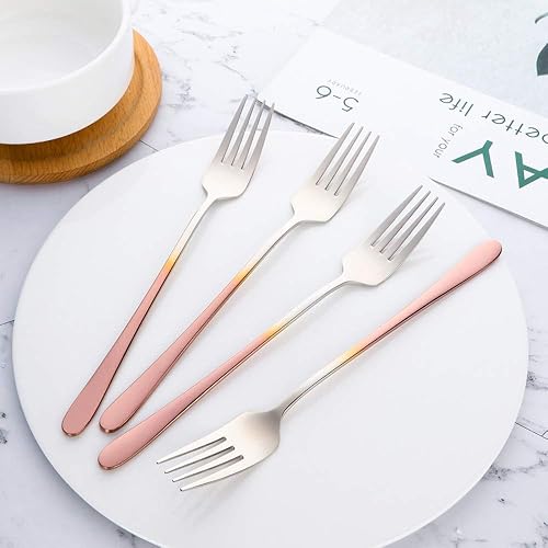 Vista 39 de Buyer Star Juego de cucharas y tenedores de acero inoxidable 18/10, cambio gradual, cuchara y tenedor de mango largo, color degradado, juego