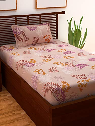 Image of Story@Home Spark Collection Single Bedsheet Cotton 210 TC with a Pillow Cover, Light Brown and White