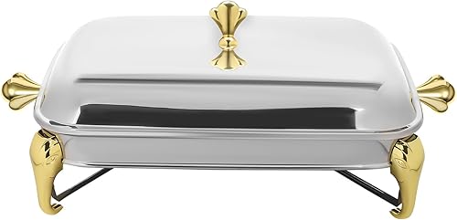 Miniatura 9 de Fetcoi Juego de bufé de platos de 2.6 cuartos de galón  Servidores y calentadores de bufé de acero inoxidable, platos de roce para horno, calentador