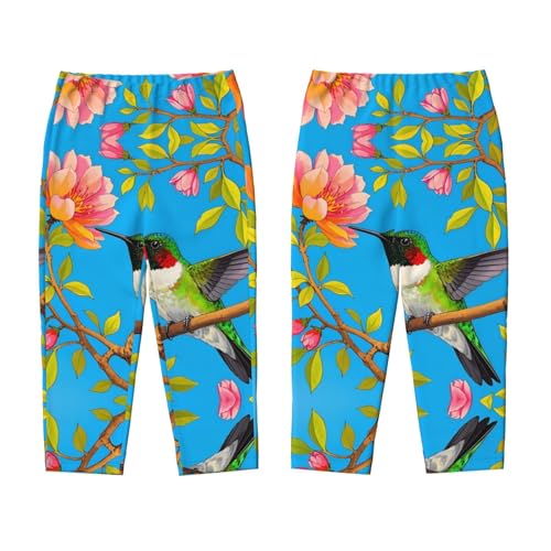 Pajama Pants Pajama Bottoms with Elastic Waistband Sleepwear Lounge Pants, Hummingbird Flowers Branches3