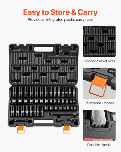 Image of VEVOR 3 /8 inch Drive Impact Socket Set, 48-Piece, Deep & Shallow Kit