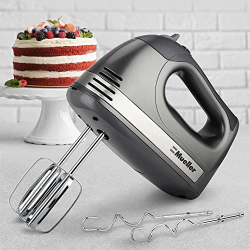 Mueller Electric Hand Mixer, 5 Speed 250W Turbo With Snap-On Storage Case And 4 Stainless Steel Accessories For Easy Whipping, Mixing Cookies, Brownies, Cakes, And Dough Batters #TOP5