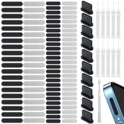 SPOKKI 117 USB C Staubschutz Stöpsel Reinigungsbürste Staubdichter Mesh-Aufkleber USB C Schutzkappe Ladeschnittstelle Staubdichte Stecker Passend für iPhone Google Samsung Galaxy Xiaomi Redmi Handy