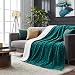 DaDa Bedding Lavish Throw Blanket - Father's Day Ruched Mermaid Scales Faux Fur Sherpa - Soft Warm Plush Fleece Textured - Bright Vibrant Embossed Green Blue Teal & White for Bed or Couch - 50" x 60"