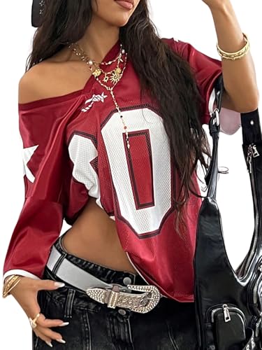 Verdusa Jersey Shirts for Women Y2K Oversized Tshirts Half Sleeve