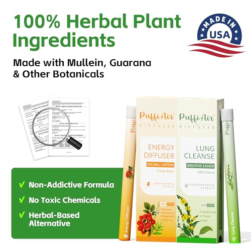 Image of Herbal Diffuser Duo, Detox and Energy Diffuser Pens with Extract of Mullein and Natural Caffeine, 100% Natural Swap, Home & Work Duo, 600 Uses Each