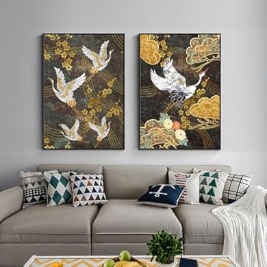 Foto di IUNTWEIE Stampa su Tela, Arte della Parete Giapponese, Moderne Gru su Tela per Soggiorno, Dipinto Senza Cornice (A,30x40cm*2)