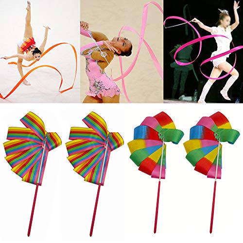 Ceqiny 6 stks Dans Linten met Wand 2 Meter Ritmische Gymnastiek Lint Regenboog Streamers Dance Streamer Ritme Sticks Art… - Image 8
