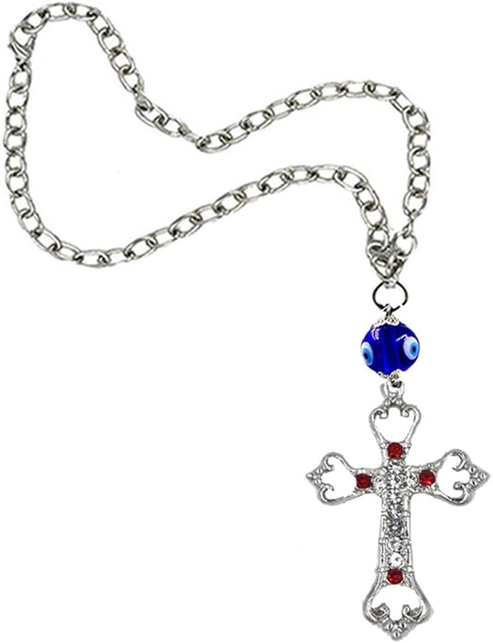 AFH Lord Holy Jesus Cross Red Diamond Evil Eye Car Mirror Charm Decorative Hanging Ornament Dream Catcher Positive Vibes Balcony, Gift, Vehicle, Wind Chimes