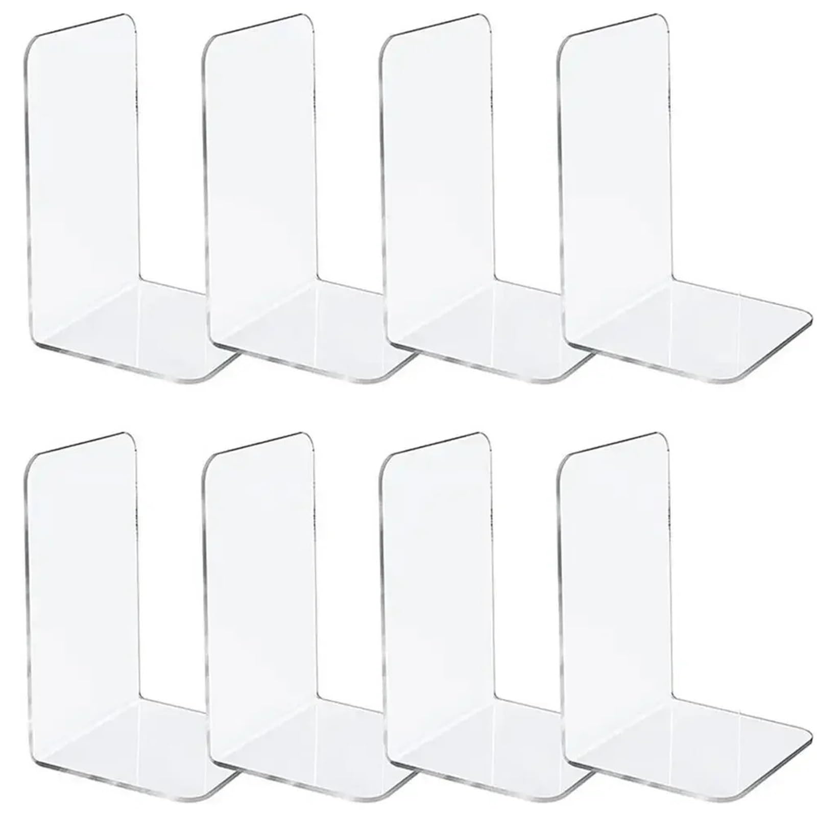 Bookends L-Shaped Transparent Bookends Stand Bookshelf Desktop Decorative Storage Rack Bookend Book Holder Stationery(Clear 8pcs)