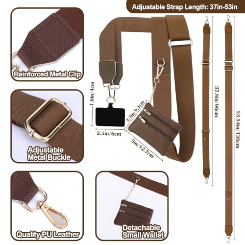 Image of XANGNIER Clip and Go Strap for Phone with Wallet Crossbody, Phone Strap with Zippered Wallet, Adjustable Anti Theft Cellphone Lanyard for Women, Cellphone Chain Accessories,Brown