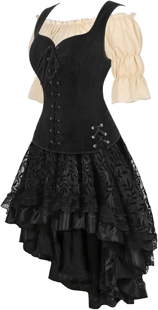 frawirshau Pirate Costume Women Corset Vest Renaissance Costume Vest Gothic Medieval Peasant Blouses Dress Bodice Outfit - Image 2