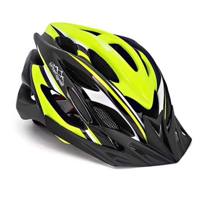 Urban Quest Cycle Helmet. Bike Helmets for Adult Men and Women. Cycle Helmet with Detachable Brim. Mountain Bike Helmet or Road Bike Helmet. (Fluorescent Yellow and Black)