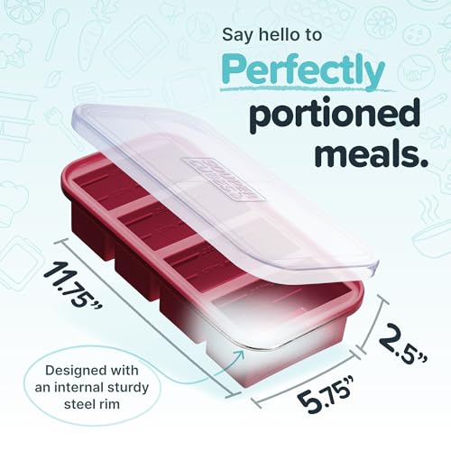 Image of Souper Cubes 1 Cup Silicone Freezer Tray with Lid, Cranberry, 1-Pack | 100% Platinum-Cured Silicone Freezer Cubes, Oven and Microwave Safe, Perfect for Freezing Soup, Protein, Grains and More