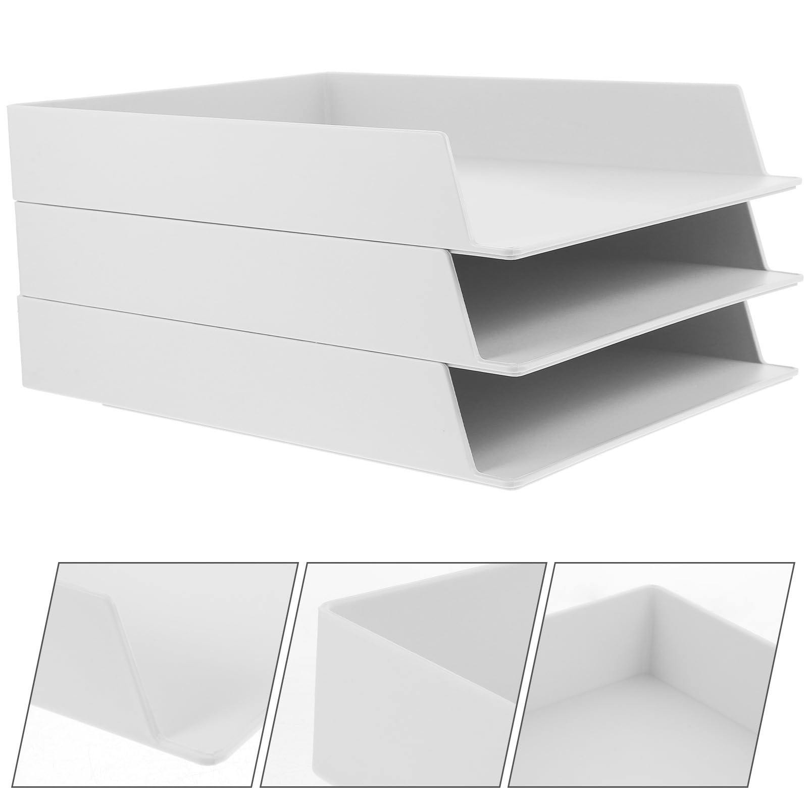 Organizer per Documenti da Scrivania Set 3 Pezzi in Abs Bianco, Scatole Portadocumenti Leggere e Multifunzione ad Alta Capacità per Ufficio e Dormitorio