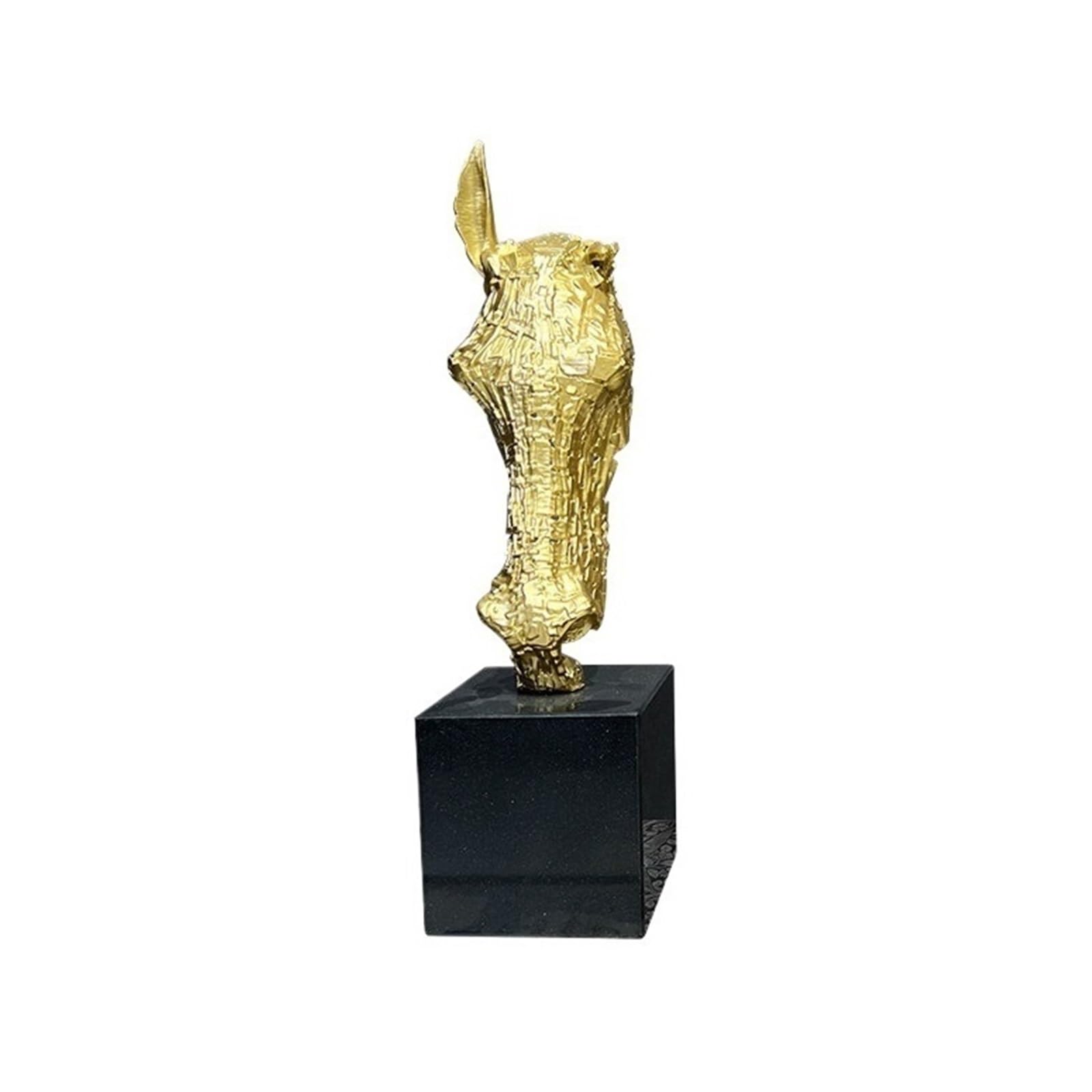 Zhaoj24-05 Art Sculptures Abstract Horse Head Sculpture Modern Art Statue with Marble Base for Home Decor(Gold)