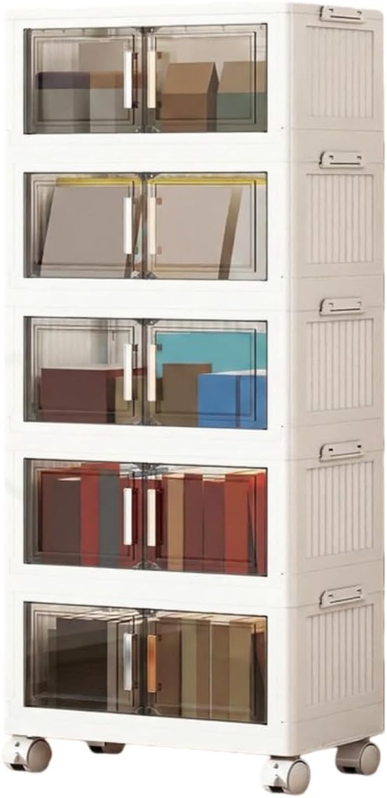 3/4/5-Tier 29,5" Extra-Large Foldable Storage Cabinet with Lids, Stackable Plastic Bins onWheels, Collapsible Organizer for Closet, Bedroom, Kitchen & More - Folding StorageLocker & Room Decor