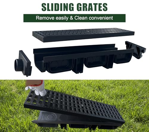 HDPE Channel Drain with Grates-19.7x5.5x3.7 in. Trench Drain System,2 Pack Total Length 39.4 in,Yard Drainage System with 2 Outlet Adapters for Outdoor,Yard Fence,Pool,Sidewalk,Patio - Image 6