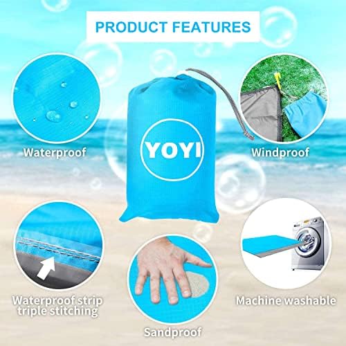 YOYI YOYI Beach Blanket, 210x175cm Extra Large Waterproof Sandproof Beach Mat Picnic Blanket for Beach Camping (Blue)