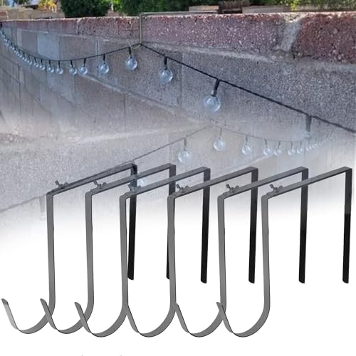 Adjustable Outdoor Light String Hooks for 6-11 inch Concrete Cinder Block Wall and Fences, 6 Pcs Metal No Drill String Light Hangers, Outside Hanging Rope Lights Cable Cord Holders Organizer