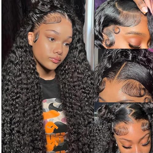 Image of 20 Inch Deep Wave Lace Front Wigs Human Hair 200 Density 13x6 HD Lace Frontal Wigs Human Hair Pre Plucked Deep Curly Glueless Wigs Human Hair with Baby Hair Curly Wigs for Women Natural Color