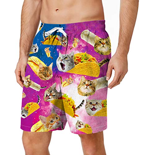 Mens Quick Dry Swim Shorts 3D Print Taco Cat Board Shorts Summer Tropical Boardshorts Funny Galaxy Pizza Cat Bathing Suits 80s 90s Vintage Watershorts - Thumbnail 5