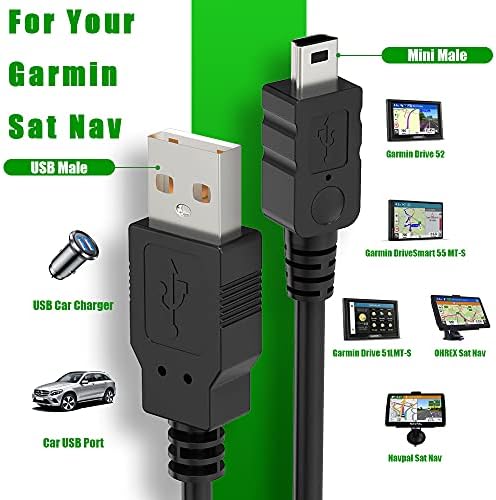 Charger Cable for Garmin Sat Nav, Mellbree 2M Mini USB Charging Cable Compatible with Garmin Sat Nav Replacement Battery Charger Lead Wire Data for Satellite Navigation In Car