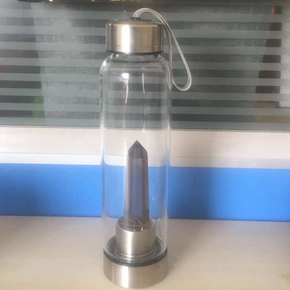 SAHKGYE Botella De Agua De Cristal con Centro De Piedras Preciosas Decorado Varita Elixir De Sanación Punto Reiki Obelisco De Cristal Botella De Agua Infundida con Gemas De Cristal De Cuarzo