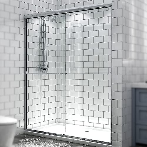 Outmoin 56-60 In. W X 70 In. H Aluminium Tracks Sliding Shower Door With 1/4 In. Tempered Clear Glass, Walk-In Bathroom Shower Door With Stainless Steel Handle In Chrome Finish #TOP1