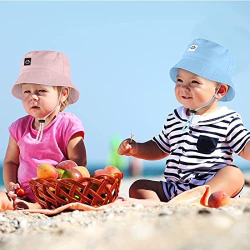 Ajg Kids Bucket Hats Smile Face Toddler Sun Protection Cotton Sun Hat Baby Summer Outdoor Beach Fishing Cap For Girls Boys (1-Pink) #TOP5
