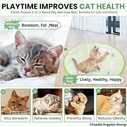 Image of Foodie Puppies Interactive Cat Play Mat with Automatic Rolling Ball (2-in-1 Combo) | Smart Motion Sensor Activity Toy, Anti-Slip Indoor Exercise Mat for Kittens & Cats | USB Rechargeable Chase Toy