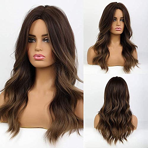 MISHAIR Perruque Femme Brun Synthétique Longue Perruque Boucles Ondulée Cheveux Quotidiennes Perruques Filles Cosplay Anime Costume 24 pouces Cover