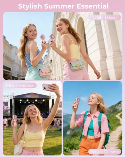 Image of TEKCOOL Portable Mini Fan - Rechargeable Hand Fan with 3 Adjustable Speeds, 2000mAh Battery, Lightweight Design, Low Noise, and Easy Portability for Indoor and Outdoor Use (Pink)