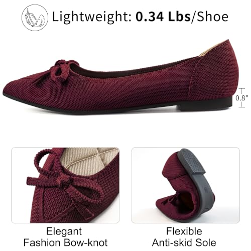 Image of Ablanczoom Ballet Flats Shoes for Women: Dressy Pointed Toe Bow Knit Flats Comfortable Slip On Work Business Casual Shoes