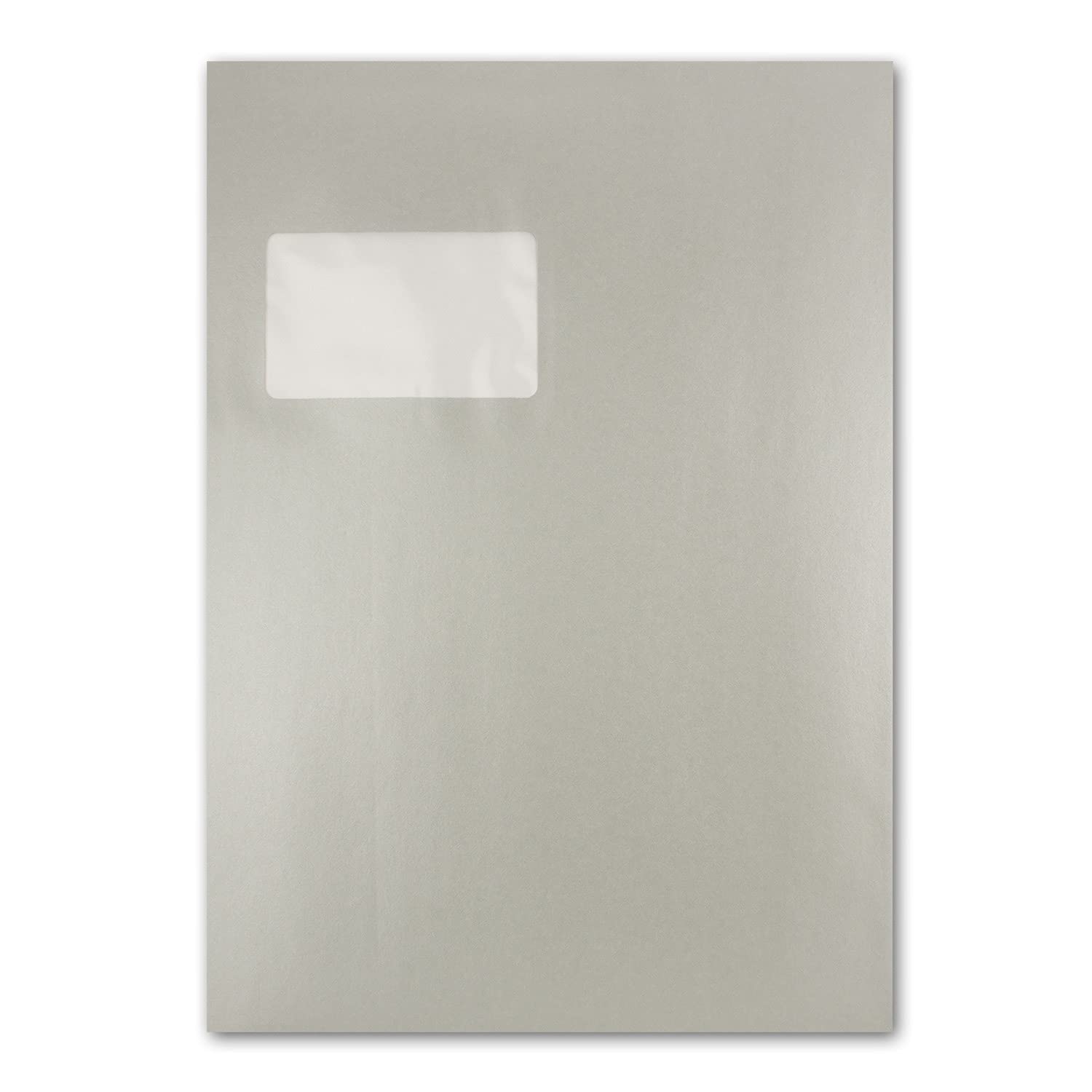 700x große XXL Briefumschläge DIN C4 in Silber Metallic - 22,9 x 32,4 cm - Haftklebung mit Fenster - Versandtasche für DIN A4 geeignet