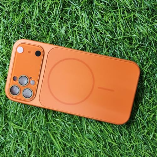Image of for iPhone 16 Pro |Convert to 17 pro /17 Pro Max Style Premium Back Glass Converter Cover Magnetic Case for iPhone 16 Pro (Orange)