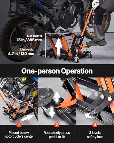 Image of VEVOR Hydraulic Motorcycle Lift Jack 1500 LBS Capacity ATV Scissor Lift Jack Portable Motorcycle Lift Table with 4 Wheels Hydraulic Foot-Operated Hoist Stand for Motorcycle ATV UTV Powersports | Portable Motorcycle Lift Table with 4 Wheels, Hydraulic Foot-Operated Hoist Stand for ATV UTV Powersports