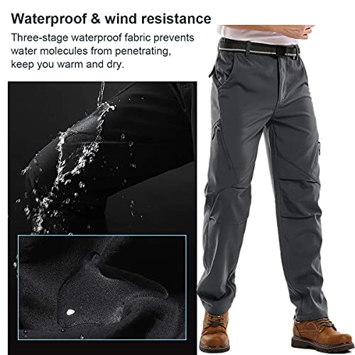Jessie Kidden Mens Waterproof Hiking Pants, Outdoor Snow Ski Fishing Fleece Lined Insulated Soft Shell Winter Pants (6070 Grey, 32) #TOP3